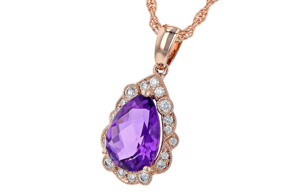 18" 14KRG Amethyst & Diamond Necklace