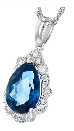 14K Pear London Blue Topaz & Diamond Necklace