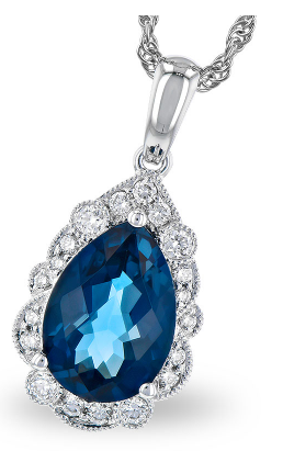 14K Pear London Blue Topaz & Diamond Necklace