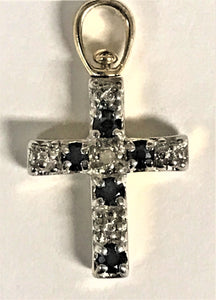 Sterling Silver/Yellow Gold-Plated Sapphire & Melee Diamond Cross