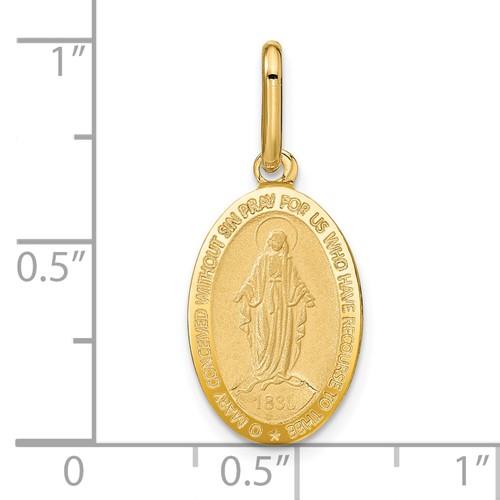 14k Polished & Matte Oval Miraculous Medal Pendant