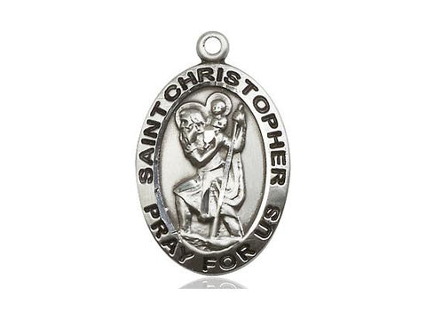 Antiqued Sterling Silver Medium Oval St. Christopher Medal