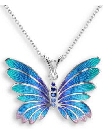 Sterling Silver Blue Enamel & Blue Sapphire Butterfly Necklace