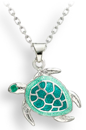 Sterling Silver Green Turtle Enamel Necklace
