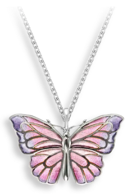Sterling Silver Purple Plique-A-Jour Enamel Butterfly Necklace