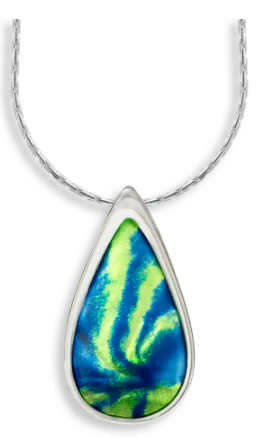 Sterling Silver Blue-Green Aurora Teardrop Enamel Necklace