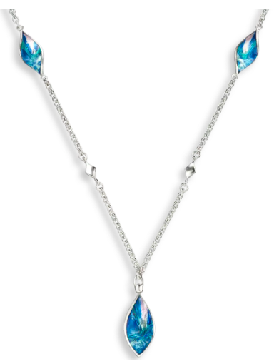 Sterling Silver 3-Blue Aurora Marquise Enamel Necklace