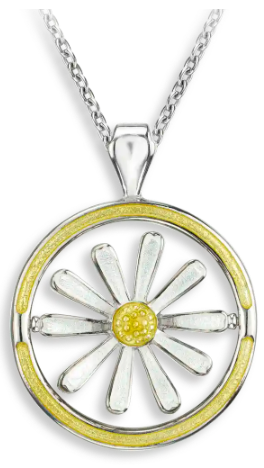 Sterling Silver Yellow Enamel Sunflower Spinner Necklace