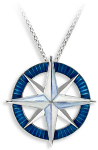 Sterling Silver Navy Enamel Compass Necklace