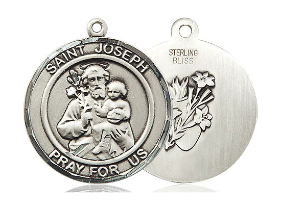 Antiqued Sterling Silver Medium St. Joseph Medal
