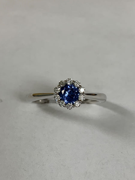 14K Created Blue Sapphire and Diamond Fashion Ring
