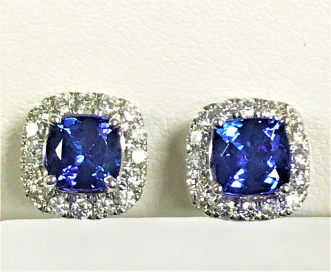 14K Tanzanite & Diamond Halo Stud Earrings