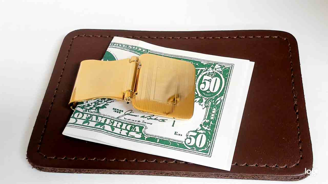 Gold Tone/Brown Leather Money Clip & Wallet