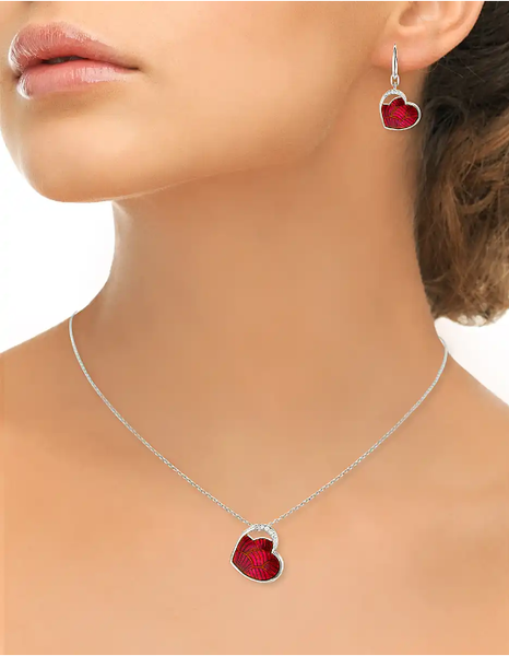 Sterling Silver Red Heart Enamel & White Sapphire Necklace