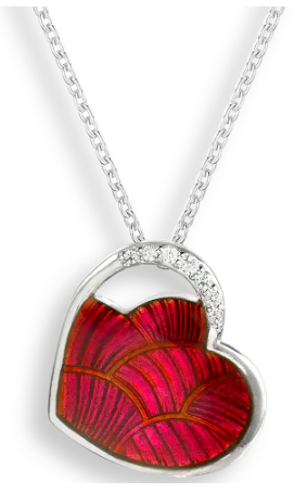 Sterling Silver Red Heart Enamel & White Sapphire Necklace