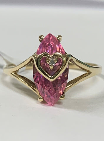 10k Pink Marquise-Cut Cubic Zirconia Ring
