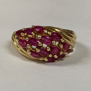 10KYG Marquise Ruby Cluster Ring