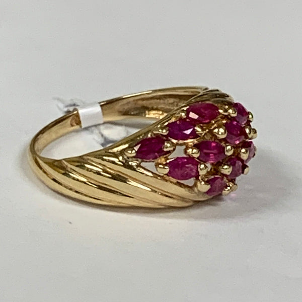 10KYG Marquise Ruby Cluster Ring