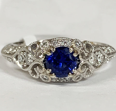 14KWG Blue Sapphire & Diamond Ring