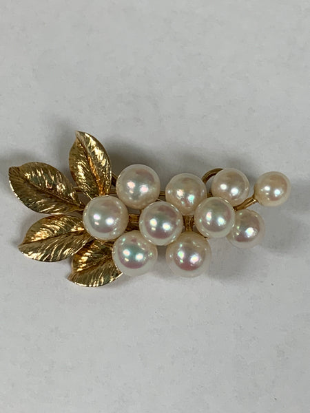 14k yellow gold Vintage Mings Cultured Pearl Brooch