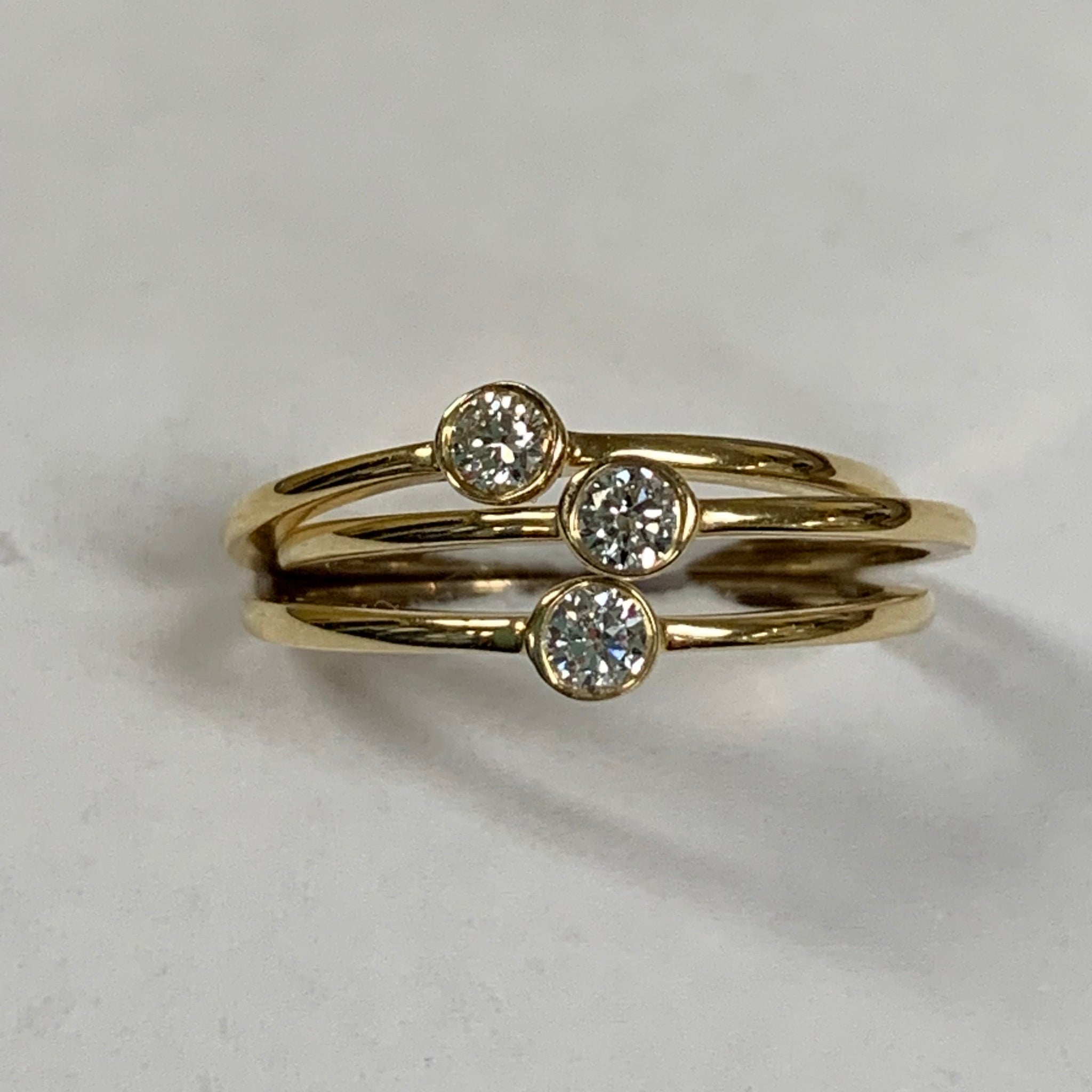 14k Bezel-Set Diamond 3 Ring Stack