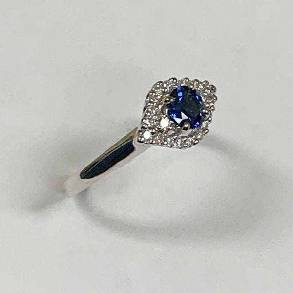 14KWG Blue Sapphire & Diamond Ring
