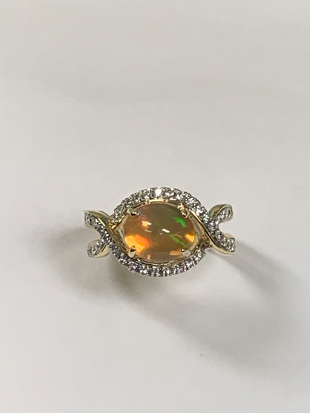14K Fire Opal & Diamond Ring
