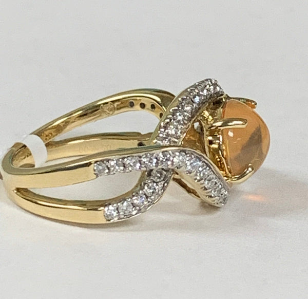 14K Fire Opal & Diamond Ring
