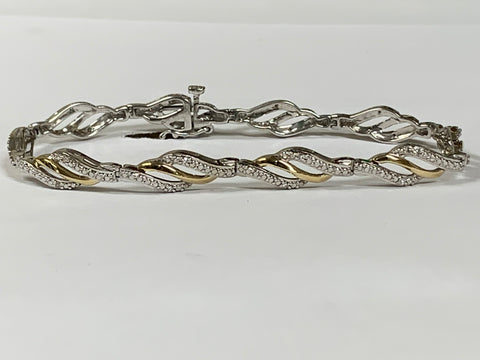 Sterling Silver & 10K Yellow Gold Diamond Bracelet