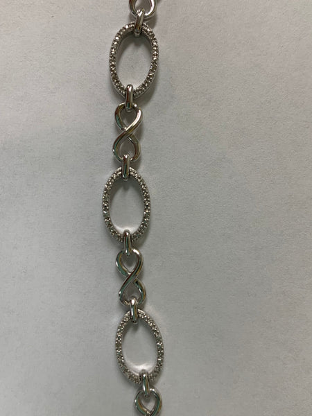 Sterling Silver Diamond Oval & Infinity Link Bracelet