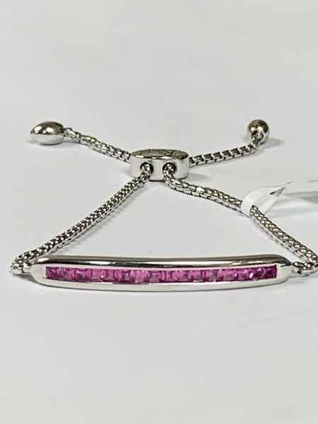 Sterling Silver Created Pink Sapphire Adjustable Bolo Bracelet