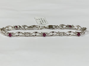 Sterling Silver Ruby & Diamond Bracelet