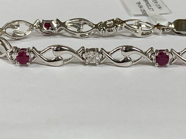 Sterling Silver Ruby & Diamond Bracelet