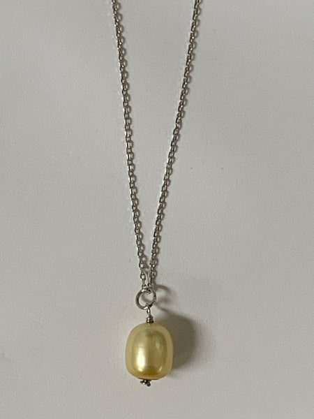 Sterling Silver Freshwater Rice Gold Pearl Pendant with Chain