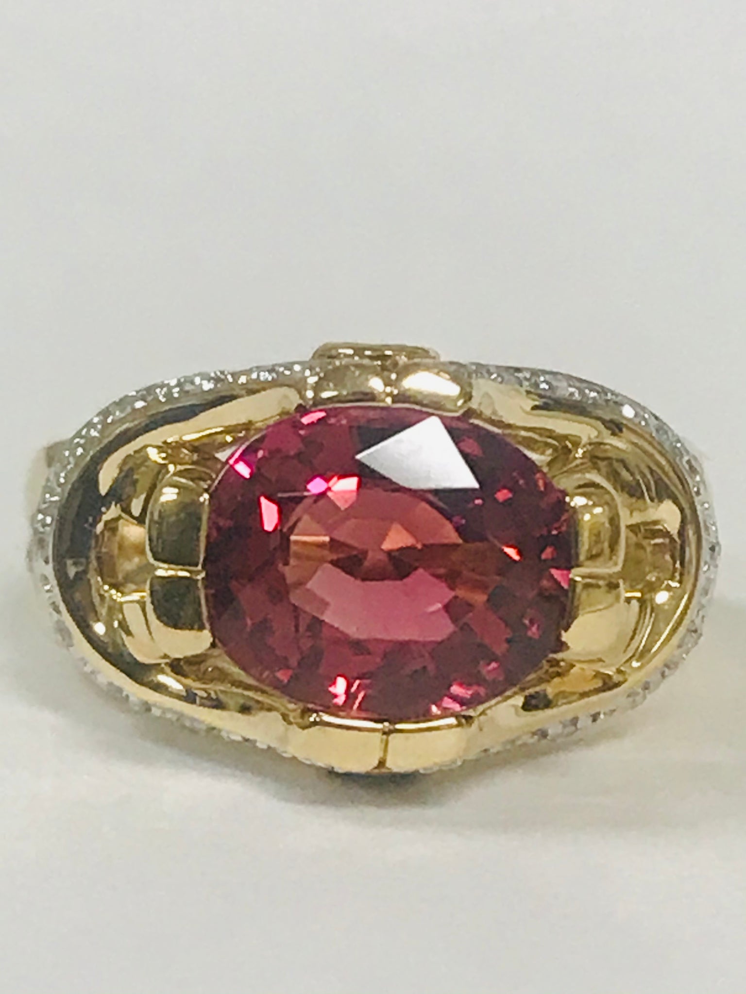 14k Pink/Green Tourmaline & Diamond Ring
