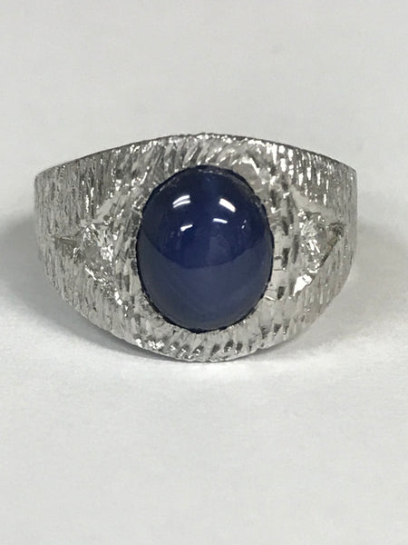14K Synthetic Star Sapphire & Diamond Ring