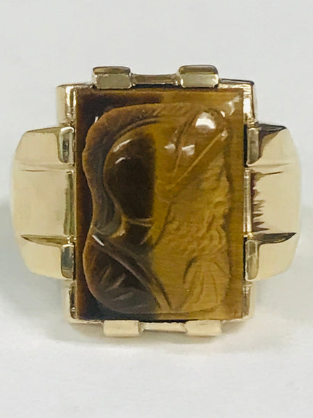 10K Tiger's Eye Intaglio Ring
