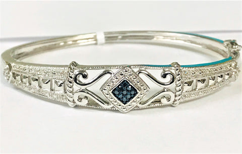 Sterling Silver Blue & White Diamond Bangle Bracelet
