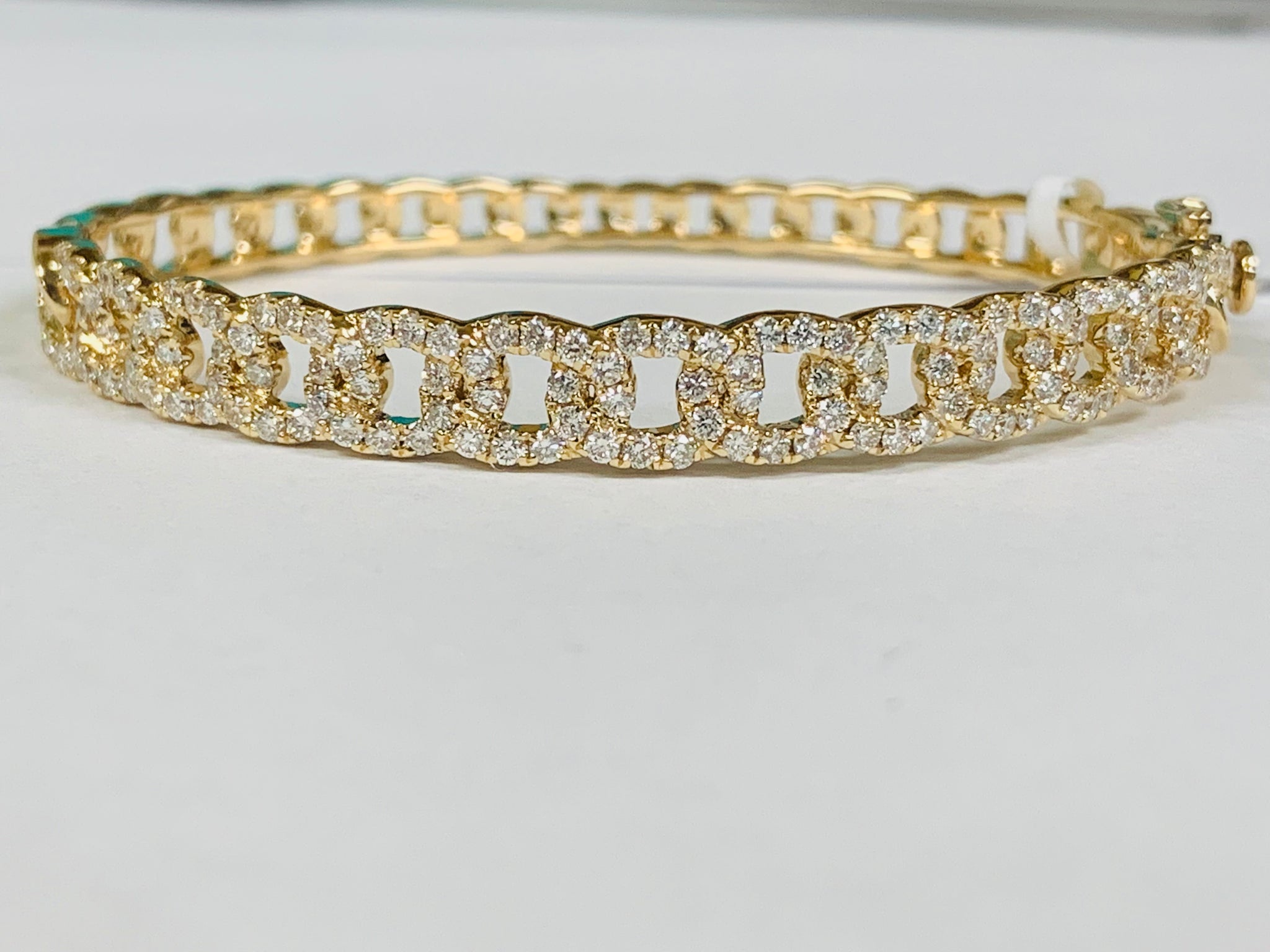 14K Diamond Curb Link Hinged Bangle Bracelet