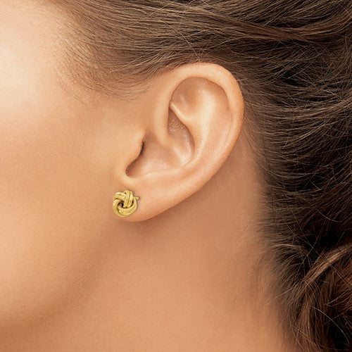 14k Yellow Gold Love Knot Polished Diamond-Cut Post Earrings
