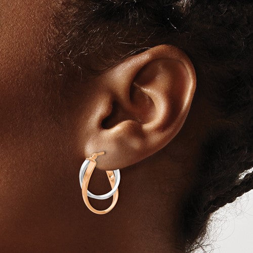 14K Two-Tone Polished Hinged Hoop Earrings