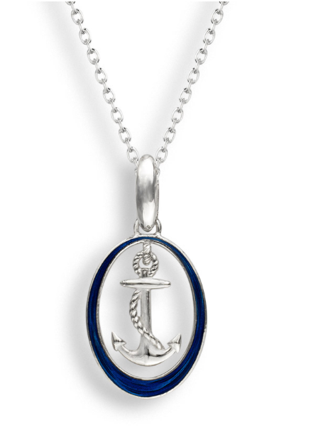 Sterling Silver Blue Enamel Anchor Necklace