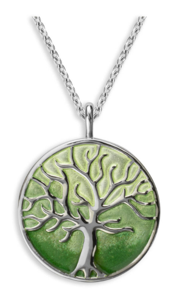 Sterling Silver Green Enamel Tree of Life Necklace