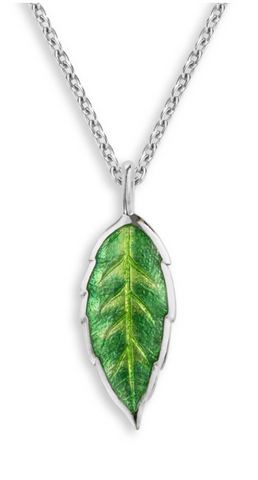 Sterling Silver Green Enamel Elm Leaf Necklace
