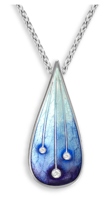 Sterling Silver Blue Stars Enamel Necklace with White Sapphires