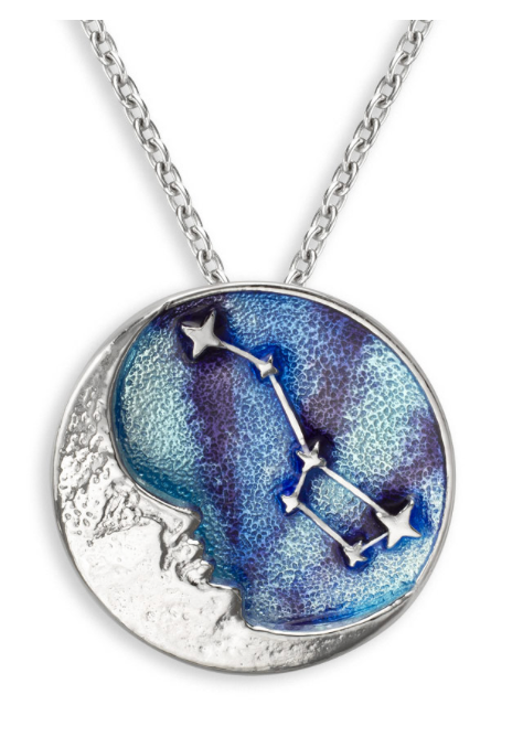 Sterling Silver Multi Blue Sky Enamel Moon Big Dipper Necklace