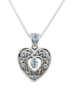 Sterling Silver Blue Topaz Small Celtic Heart Necklace
