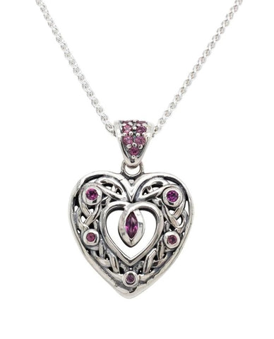 Sterling Silver Rhodolite Garnet Celtic Heart Necklace