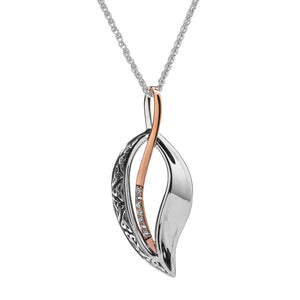 Pendant Oxidized 10k Rose White Sapphire Trinity Leaf Pendant from welch and company jewelers near syracuse ny 