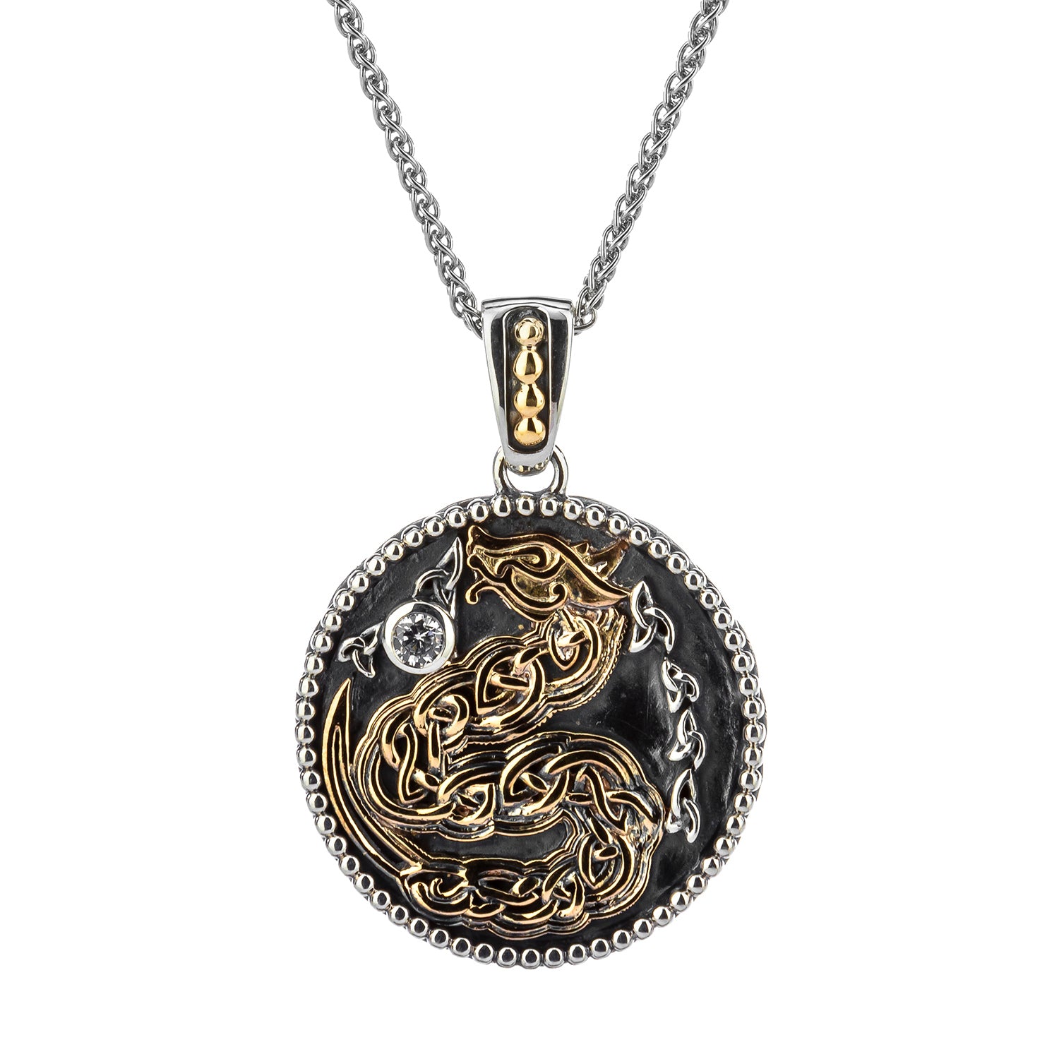 Pendant Oxidized 10k CZ Medallion Reversible Dragon Pendant from welch and company jewelers near syracuse ny 